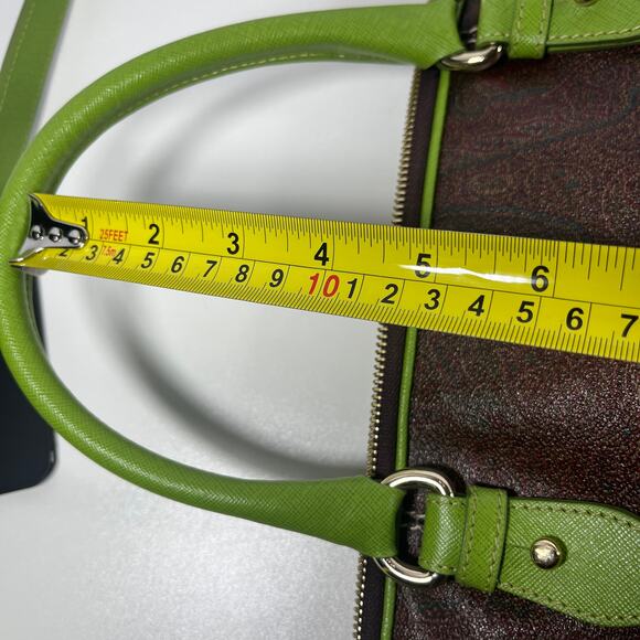 Etro Tote Crossbody Bag Green Brown Paisley Leather Made In Italy - Picture 8 of 8